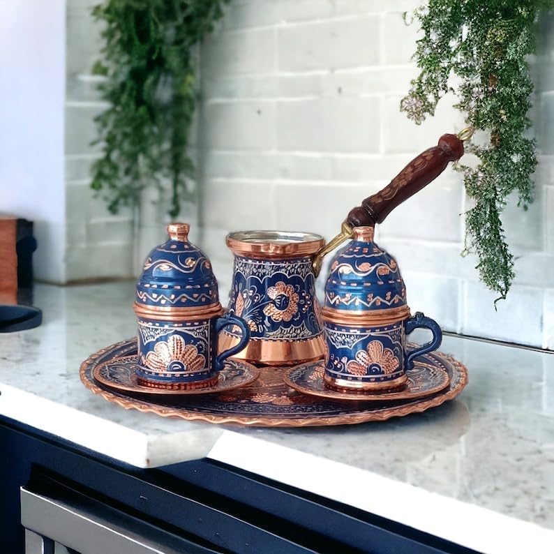 OHVVGN Turkish Coffee Set, Turkish Coffee Cup Set, Copper Coffee Set, Copper Coffee Pot, Coffee Set
