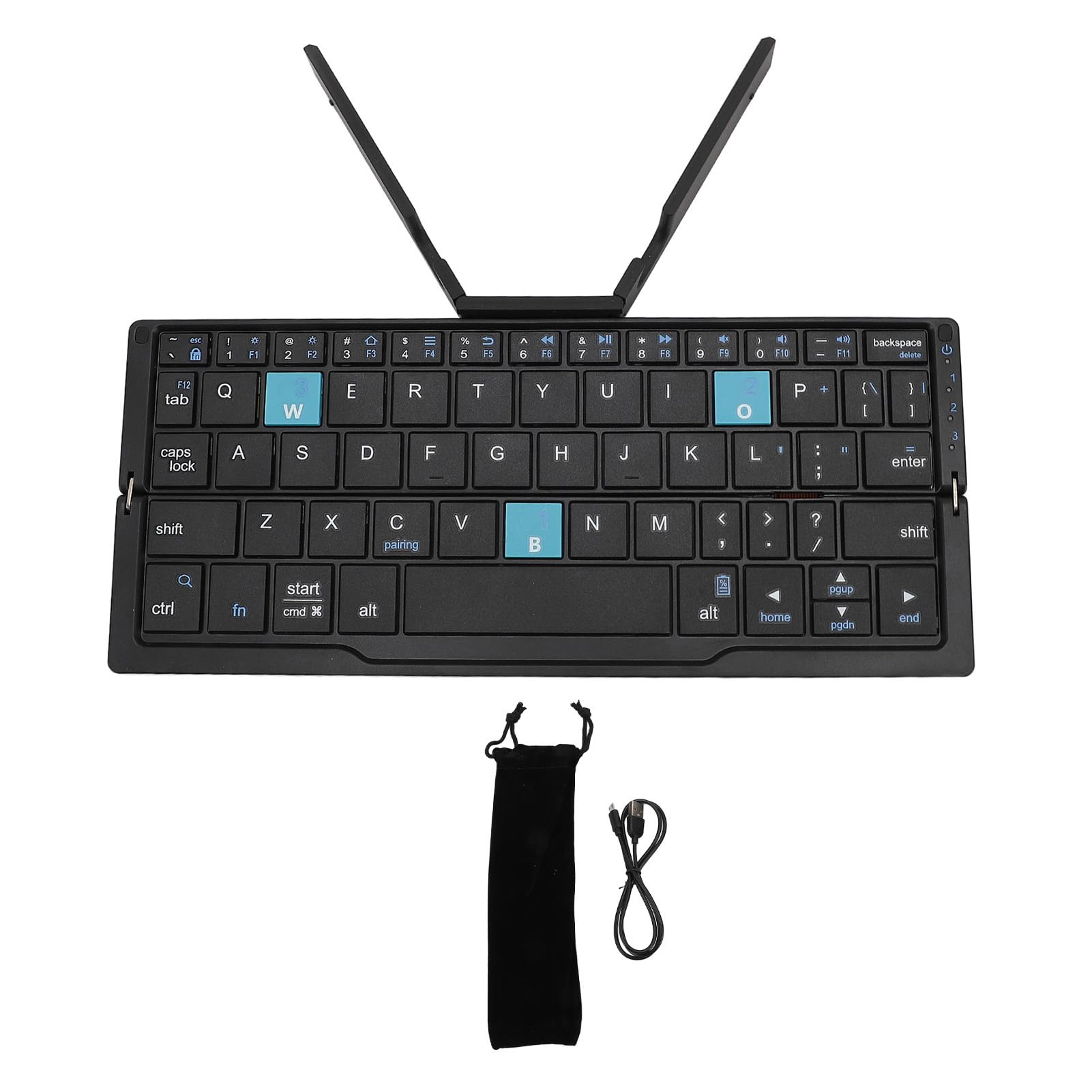 Tastiera Bluetooth Pieghevole, Tastiera Wireless Pieghevole (sincronizza Fino a 3 dispositivi), Tastiera da Viaggio Tascabile per IOS Android Tablet Telefono Laptop (Nero Grigio)
