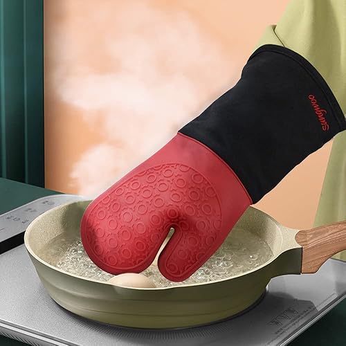 Vista 70 de sungwoo Guantes de horno de silicona, resistentes al calor, con forro acolchado, agarre texturizado antideslizante, perfectos para barbacoa, Negro