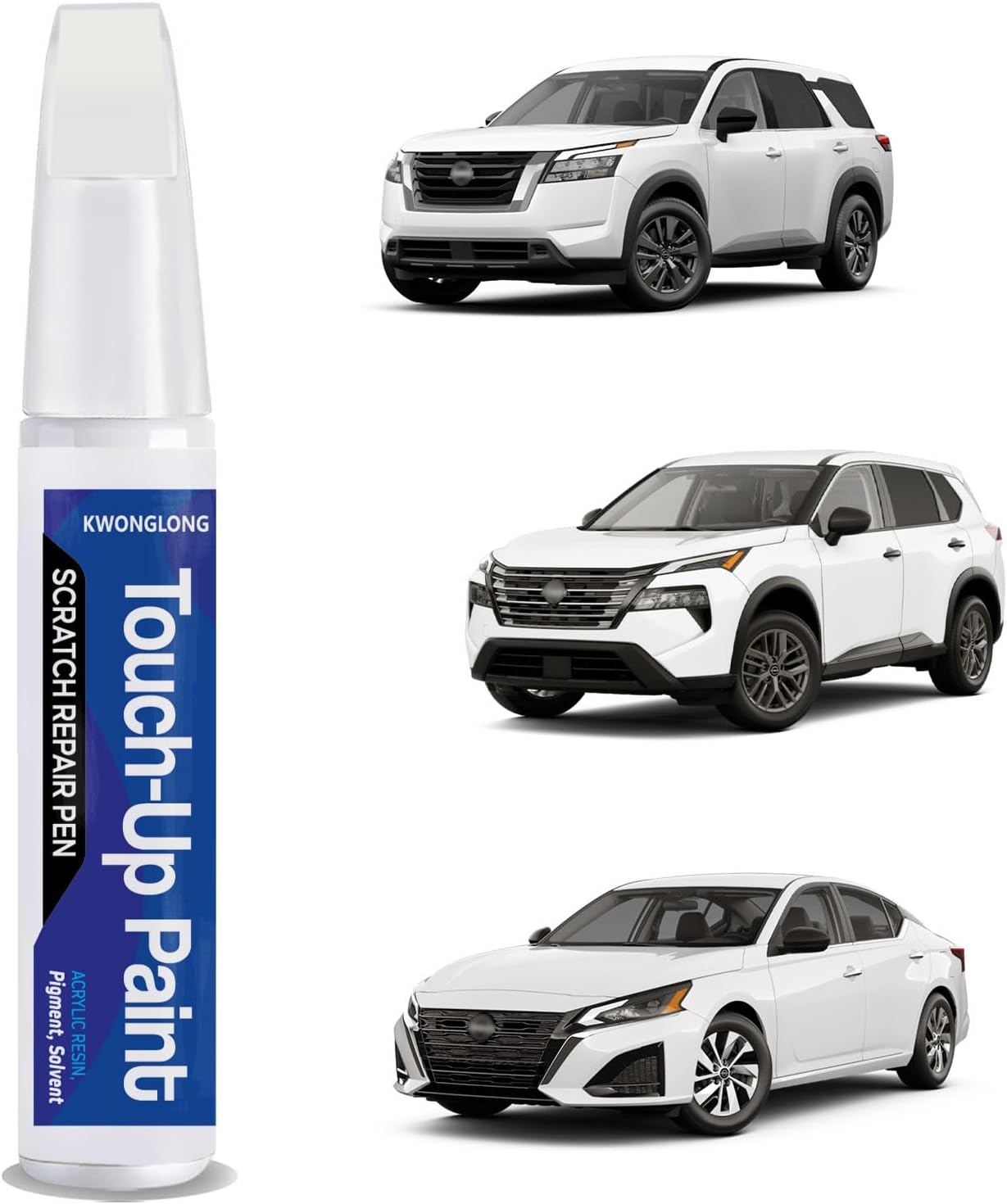 KWONGLONG Nissan QAK Glacier White Touch Up Paint Pen - 2-in-1 Exact Match Scratch Repair for Altima Rogue Pathfinder
