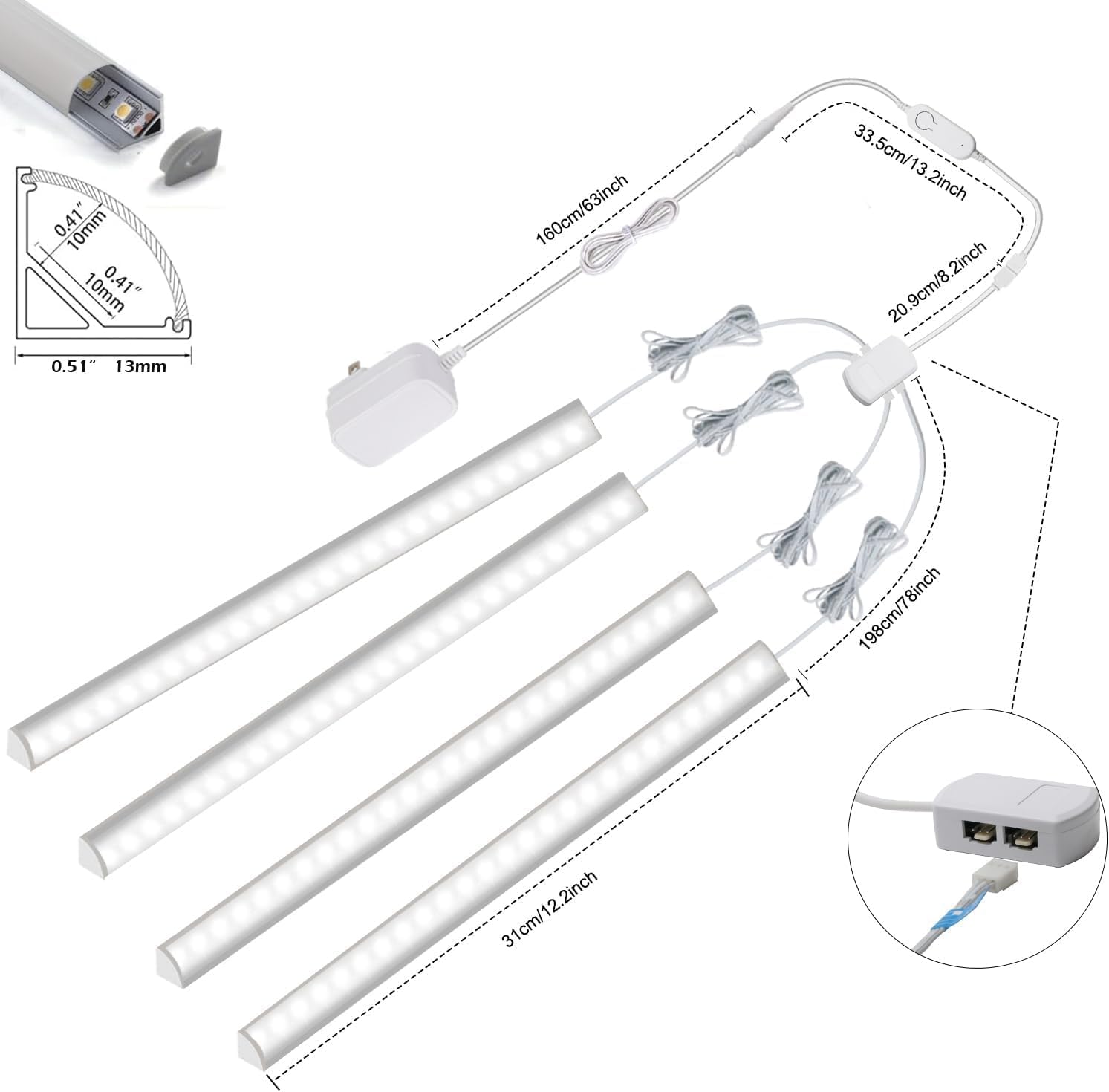 Smart Under Cabinet Lighting, 4-Pack 12" V Shape LED Light Bar Kit - Dimmable 2700K to 6000K Color Adjustable, Control with App - Compatible with Alexa, Google Assistant