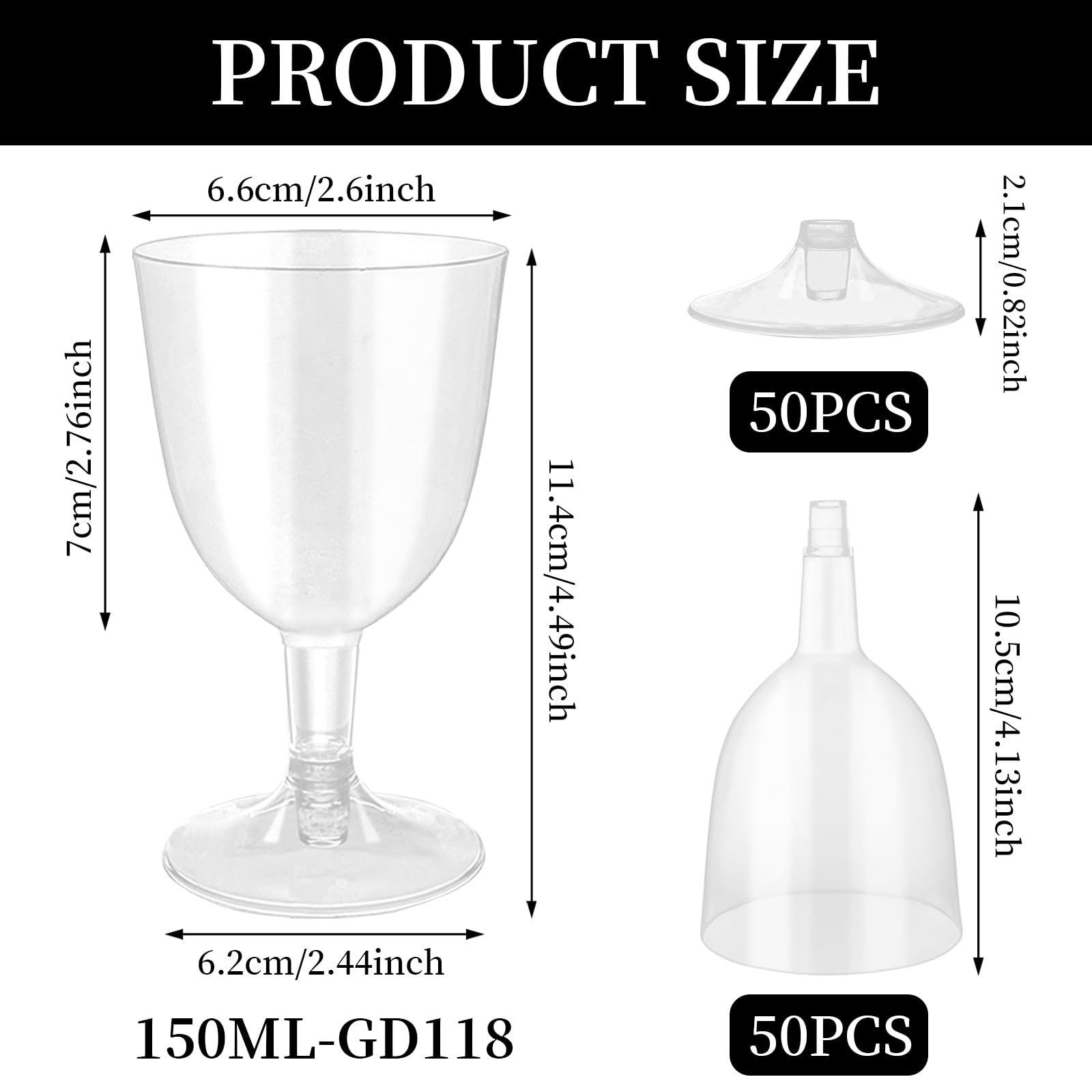 50 sztuk plastikowych kieliszków do wina, 150 ml wielokrotnego użytku plastikowe kieliszki do degustacji wina, przezroczyste - kieliszki do wina na przyjęcie z łodygą na wesela, urodziny