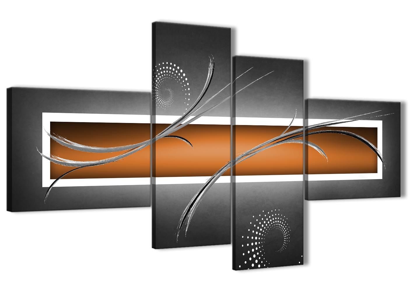 Wallfillers Large Orange Grey White Modern Abstract Canvas Wall Art - Split 4 Part - 160cm Wide - 4347