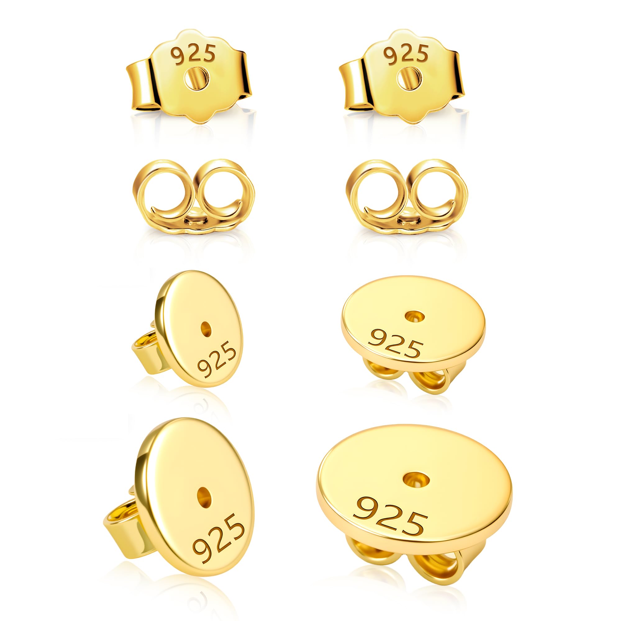 ALEXCRAFT 4Paar 925 Sterling Silber Ohrringverschlüsse, 14K Vergoldete Ohrstöpsel Sicher Ohrstecker verschlüsse Ersatz für Pfosten Schmetterlings Ohrringverschlüsse Flache Ohrsteck Ohrring Stopper