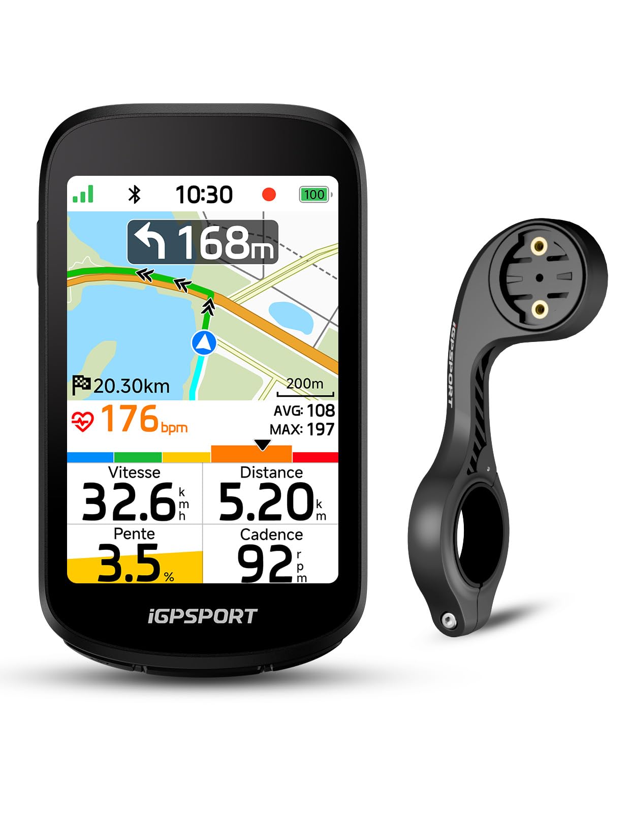 iGPSPORT BSC500 Compteur Velo sans Fil et M80 Support de Vélo à Montage Avant