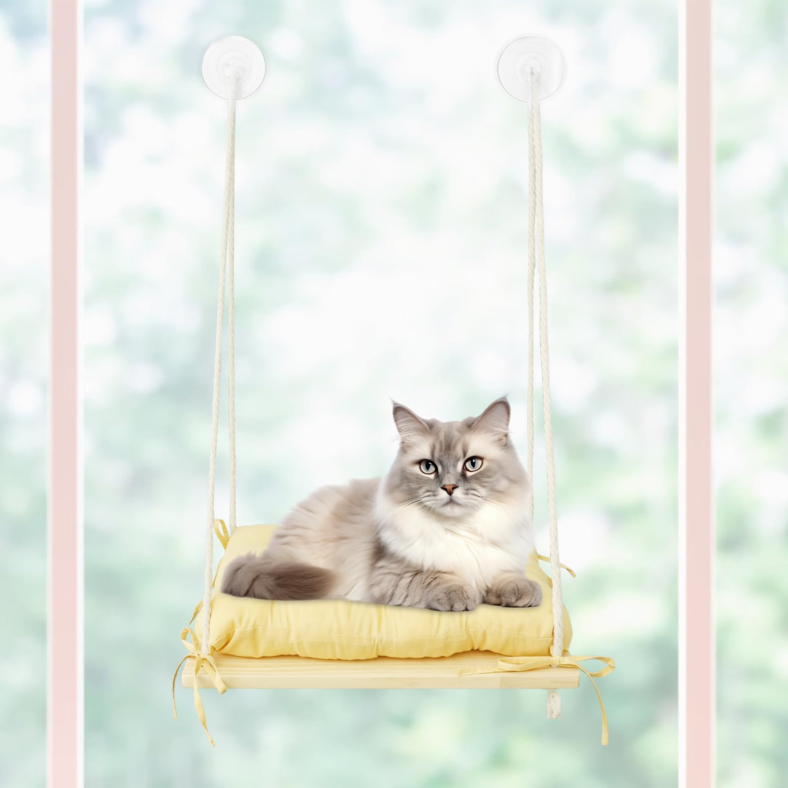 LCZNXJJY Cat Window Perch, Cat Hammock with 4 Suction Cups Easy Assemble Pet Hammock Bed, Breathable Window Seat for Resting Indoor Kitten