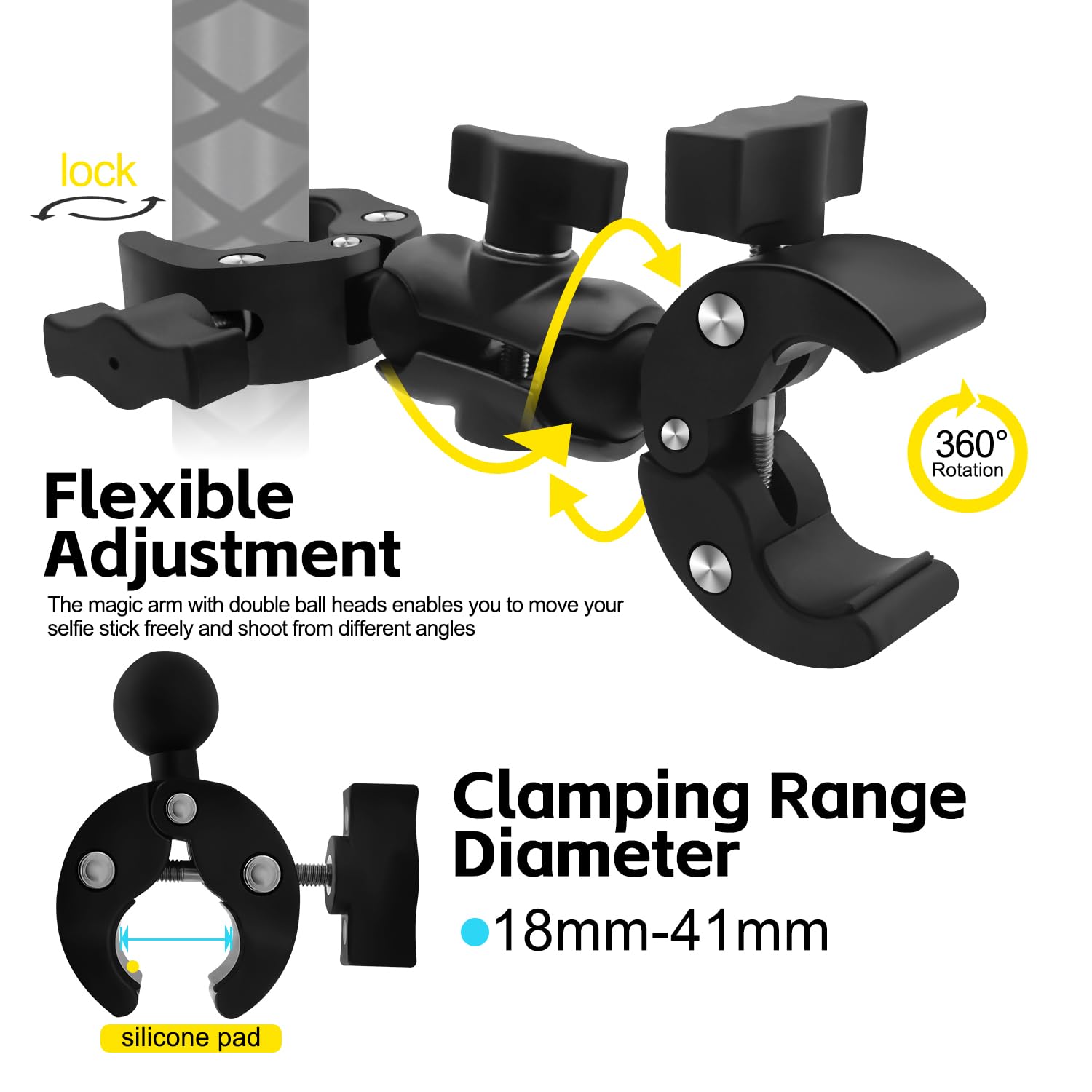 Moto Pince Support avec 47’’ Invisible Bâton Compatible avec Insta360 X5-X
