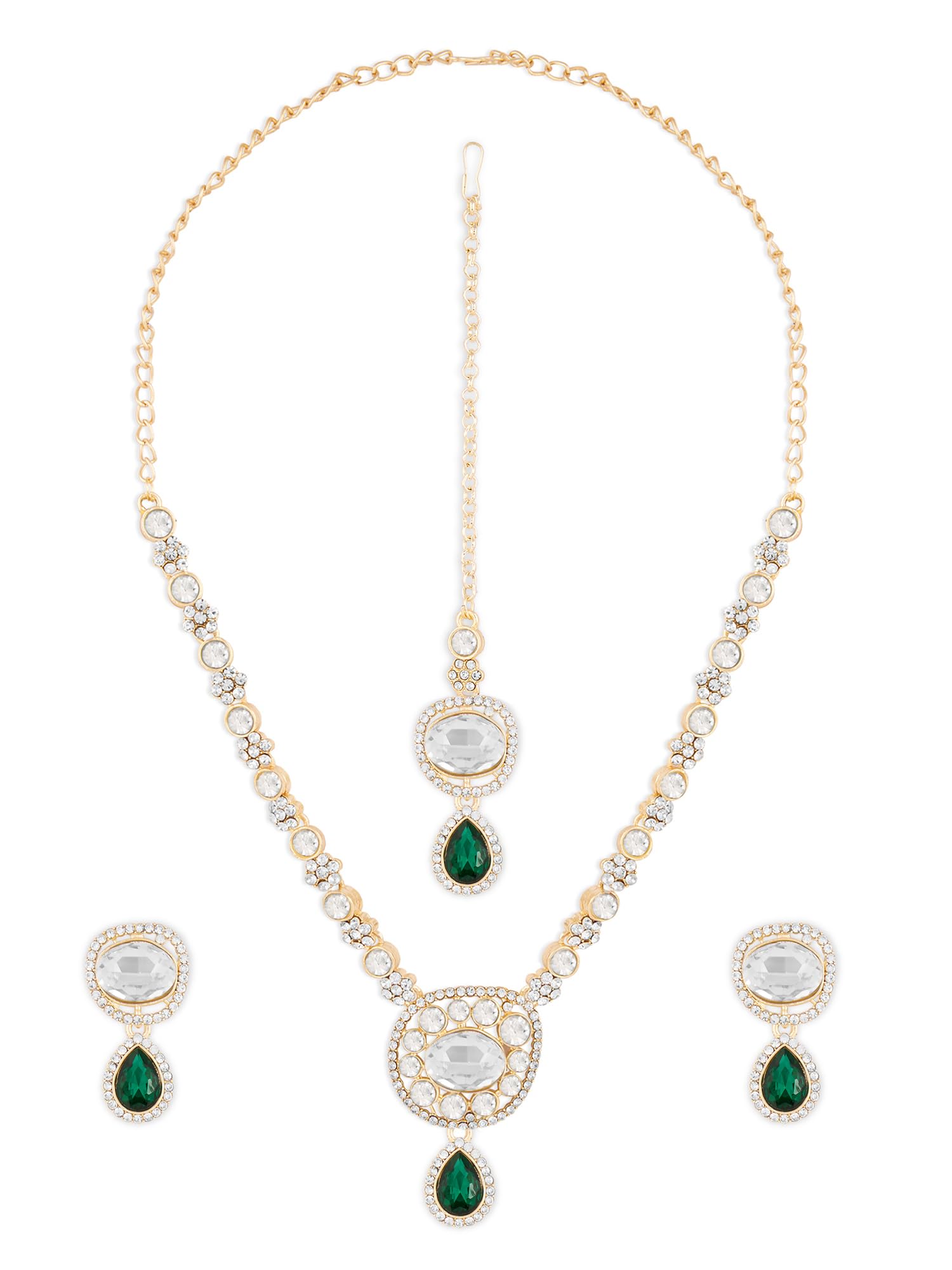 ZAVERI PEARLS Green Dazzling Stones Austrian Diamonds Necklace Earring & Maangtikka Set For Women-ZPFK18213 (B0D91Y2SQV) Amazon Price History, Amazon Price Tracker