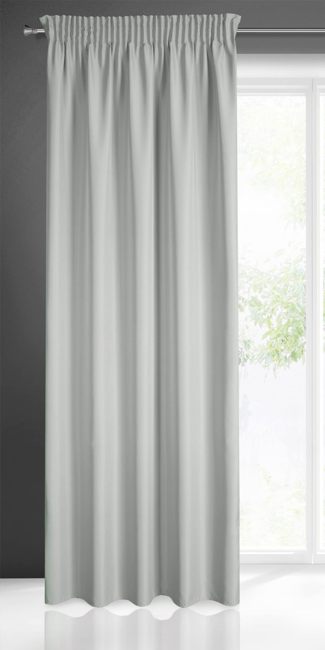 Eurofirany Smooth Plain Modern Curtain with Rufflette Tape for Rail-1 Unit, Bedroom, Living Room, Lounge, Kitchen, 140g m/2, Polyester, Steel Grey, W55 x L106
