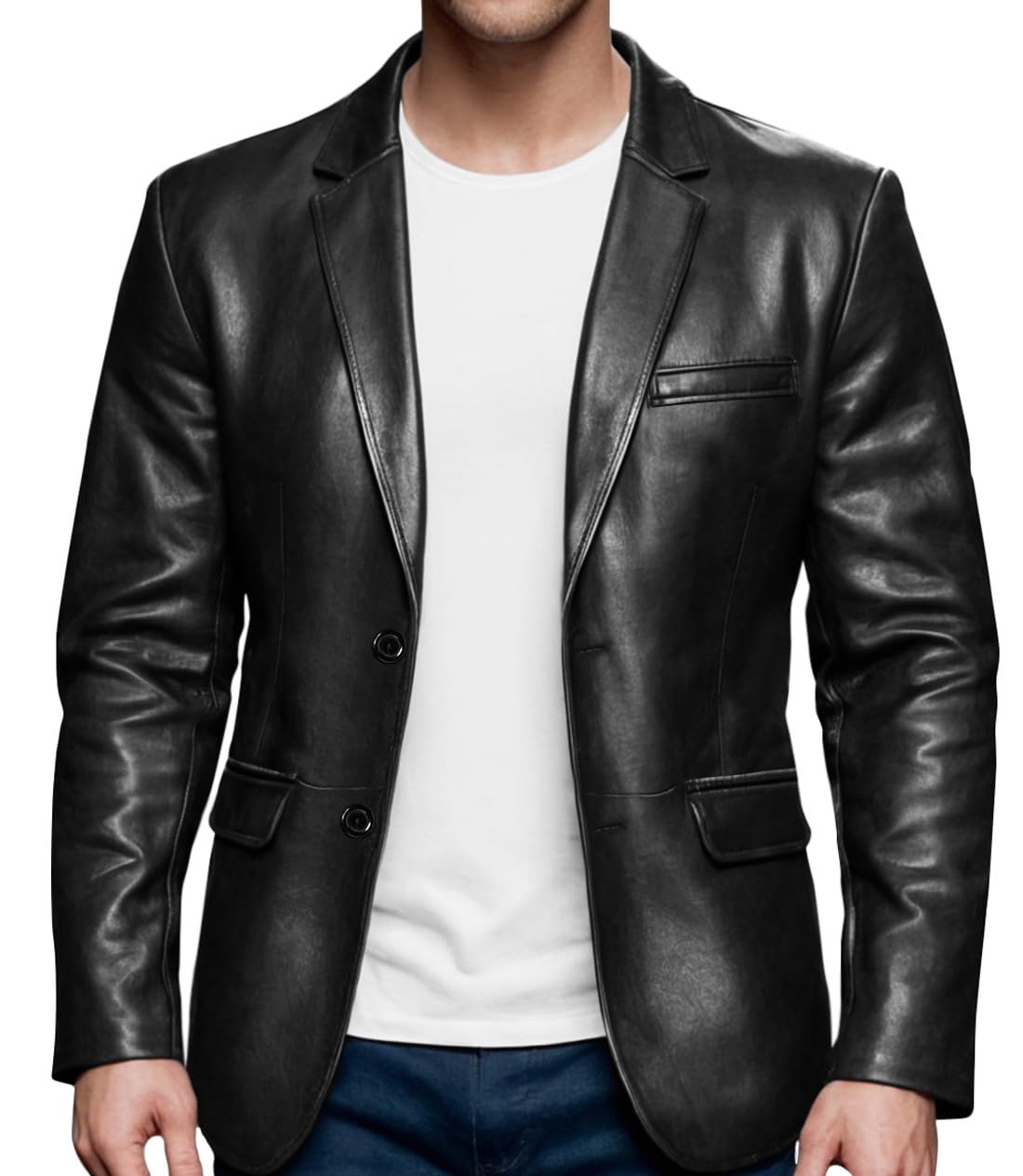 OBX Fashion Casual Leather Blazer For Men - Genuine Lambskin Mens Real Leather Jacket Coat