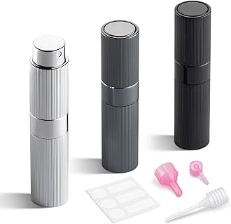 LISAPACK Perfume Travel Refillable Bottle - Atomizer Cologne Spray for Men Portable - Mini Sprayer Empty for Refill - Small Size 8ML Striped (Grey, Black, Silver)