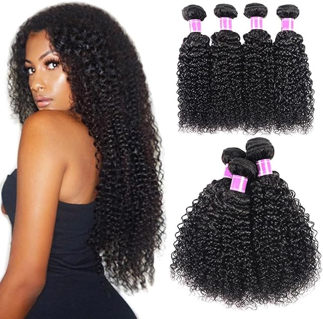 Tixiyu Wavy Human Hair Wig, 100% Unprocessed Virgin Brazilian Deep Curly Hair Weave Bundles, Wave Bundles Straightenable for Parties Weddings Dates Lady Hair Bundles