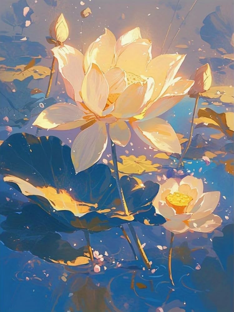 Brennora Stamped Cross Stitch Kits for Adults Lotus 11CT Counted Cross-Stitch Embroidery Patterns Beginners Home Decor 16x20 inch