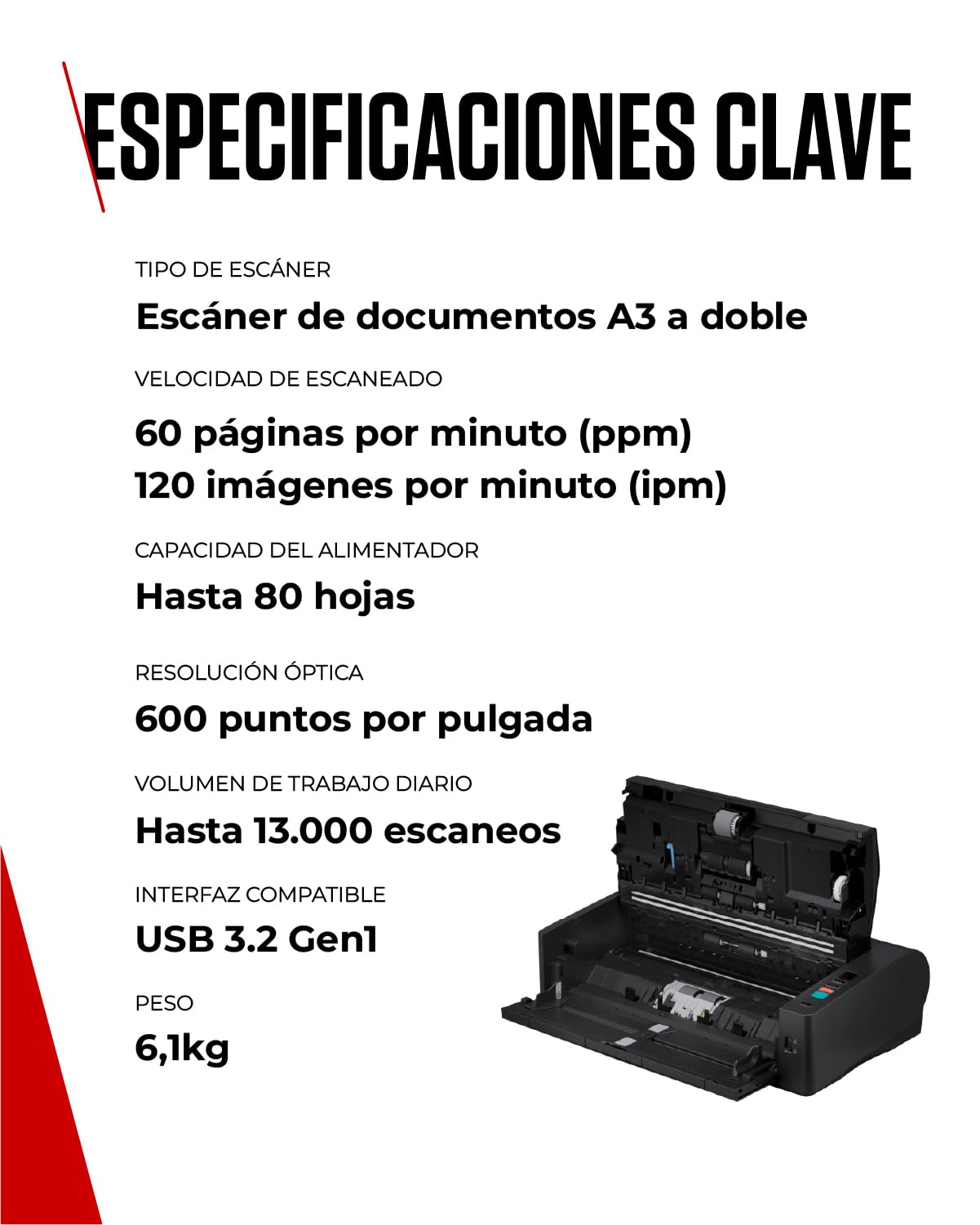 Canon imageFORMULA DR-M1060II Escáner A3 | Diseño Compacto y Procesamiento de Imagen Avanzado para Hogar y Oficina | 600 dpi | ADF 80 Hojas | con Canon CaptureOnTouch Pro