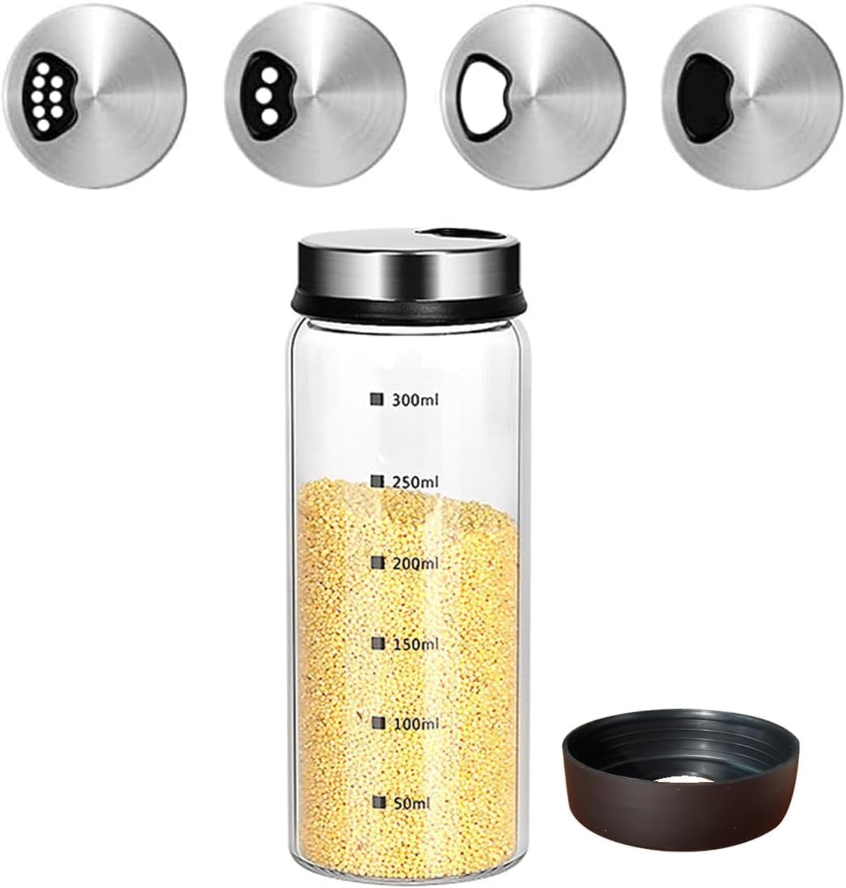 Verdental 10 oz Salt Pepper Shakers with Adjustable Outlet Holes Clear Glass Shaker Bottles Spice Seasoning Cans for Kitchen Decor Home Restaurant BBQ Camping Farmhouse Kitchen Accessories (300 ml) 300ML(2.36*6.81 IN)