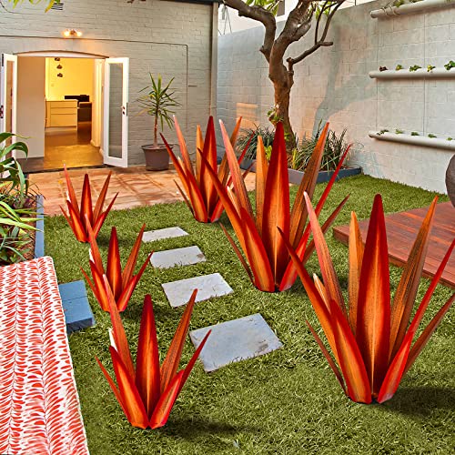 Image of KODIBO 24 inch Metal Agave Plant Outdoor Decor, Large Garden Sculpture, Red | Wateproof, Rustproof, Hand-Painted Metal Plant, Tequila Rustic Sculpture, Desert Steel Yard Art, Yard Decorations Outdoor