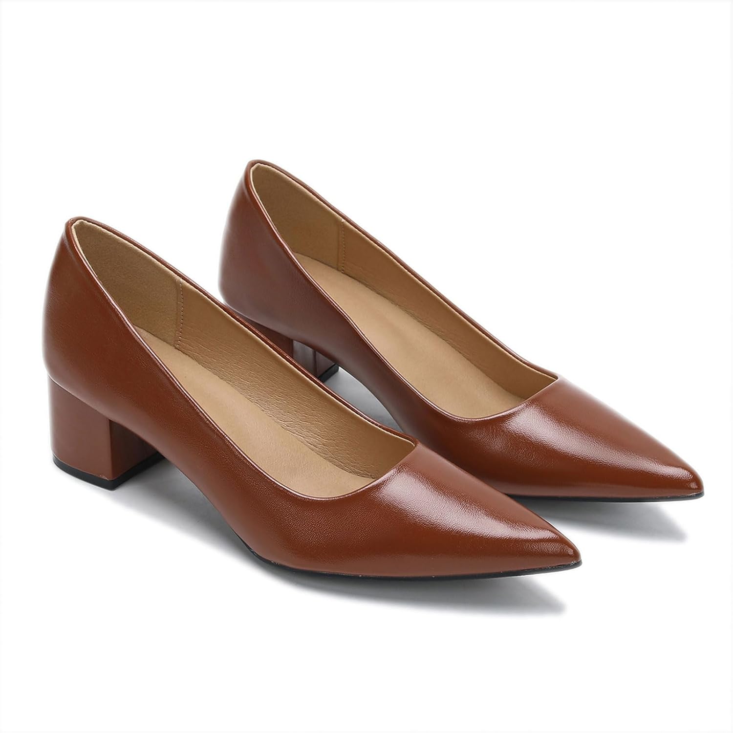 Classic Work Pumps for Women's Pointed Toe Chunky Block Heels Dress Shoes Comfortable Slip On Low Heel Formal Pumps Shoes for Office Work