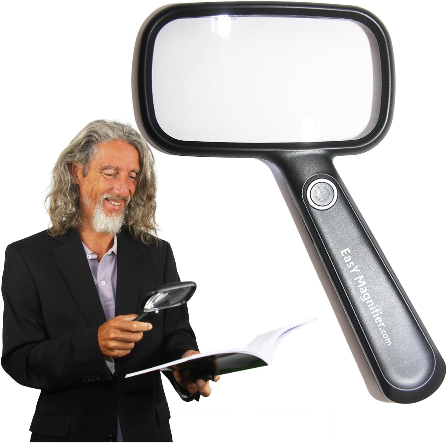 EasY Magnifier Large Magnifying Glass 20X (200%) with LED Light, Rechargeable Battery with USB; Lighted Loupe Glasses for Reading Books, Low Vision Aid Gift, Macular Degeneration