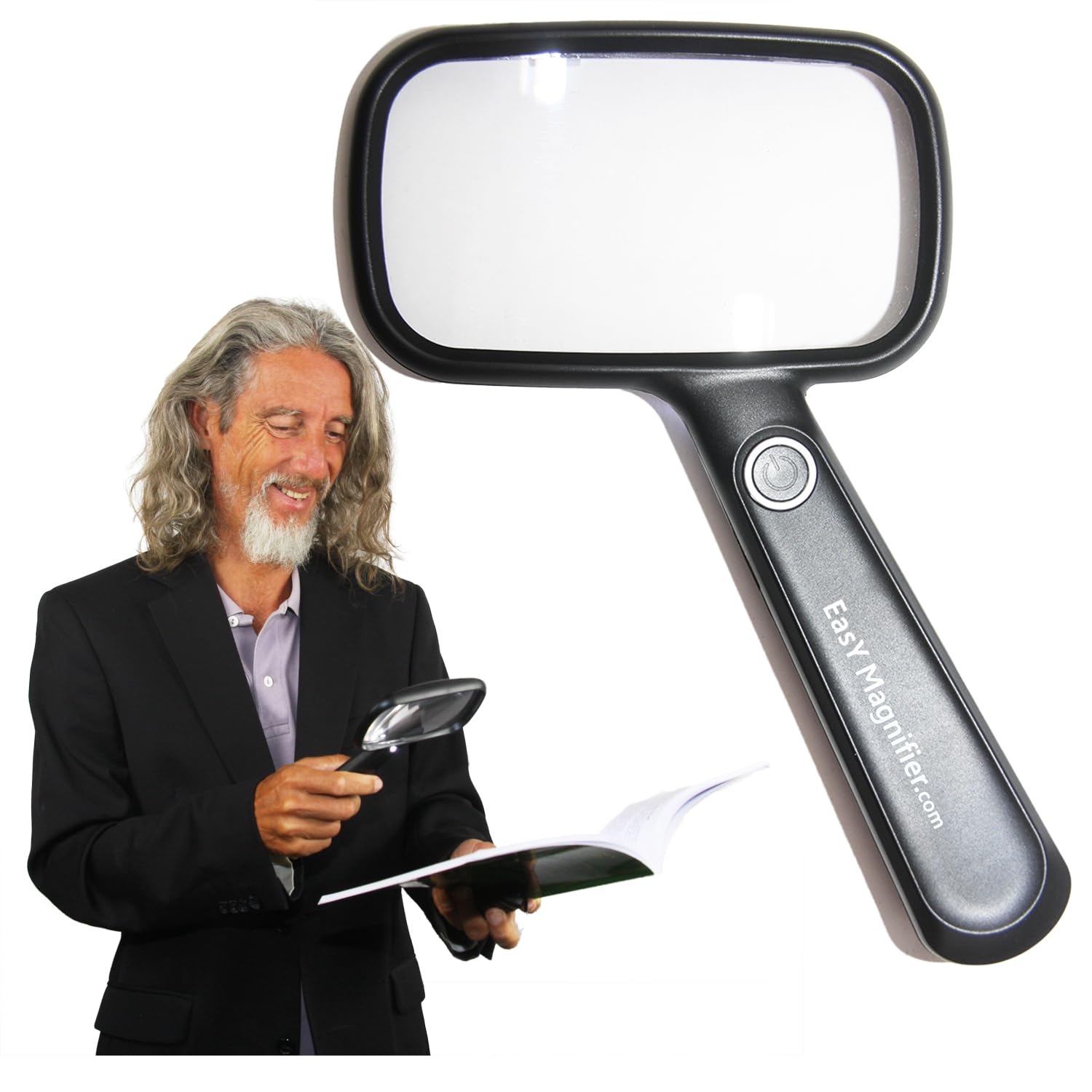 EasY Magnifier Large Magnifying Glass 20X (200%) with LED Light, Rechargeable Battery with USB; Lighted Loupe Glasses for Reading Books, Low Vision Aid Gift, Macular Degeneration