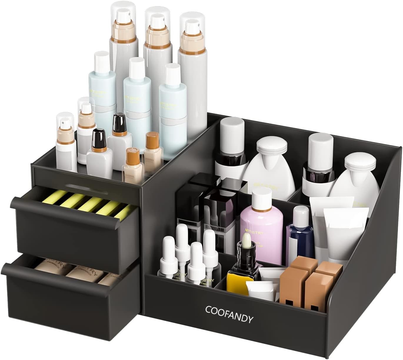 COOFANDY black Makeup Desk Organiser With Drawers, for home & office Plastic Stationary Box, 7 compartments Plastic Case Holder Skin Care Products for Dressing Table-image-6