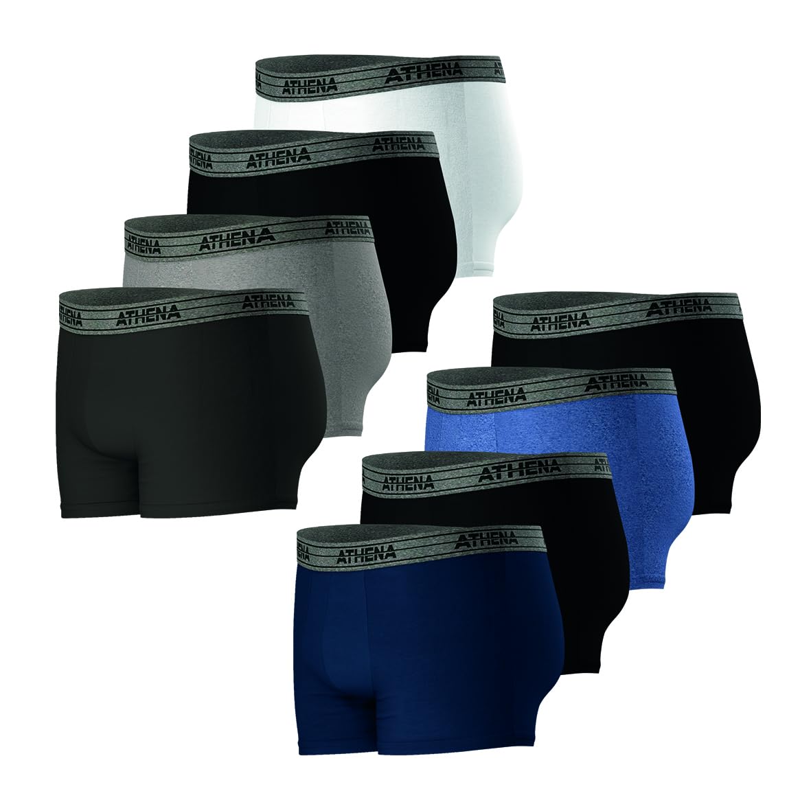 Athena - Lot de 8 Boxers Homme Ecopack - Boxers Coton Stretch Respirant - Label OEKO-TEX® standard 100 - Coupe Ergonomique, Doublure Avant, Confort et Maintien