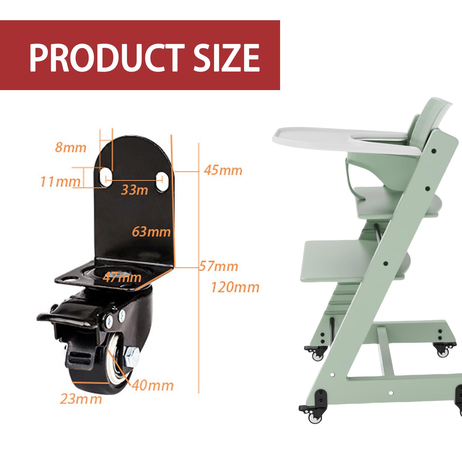 4 accessoires de roue avec verrous de sécurité pour chaise haute Tripp Trapp, rotation à 360 °, rend la chaise Tripp Trapp mobile, augmente le confort de la chaise haute, facilite le
