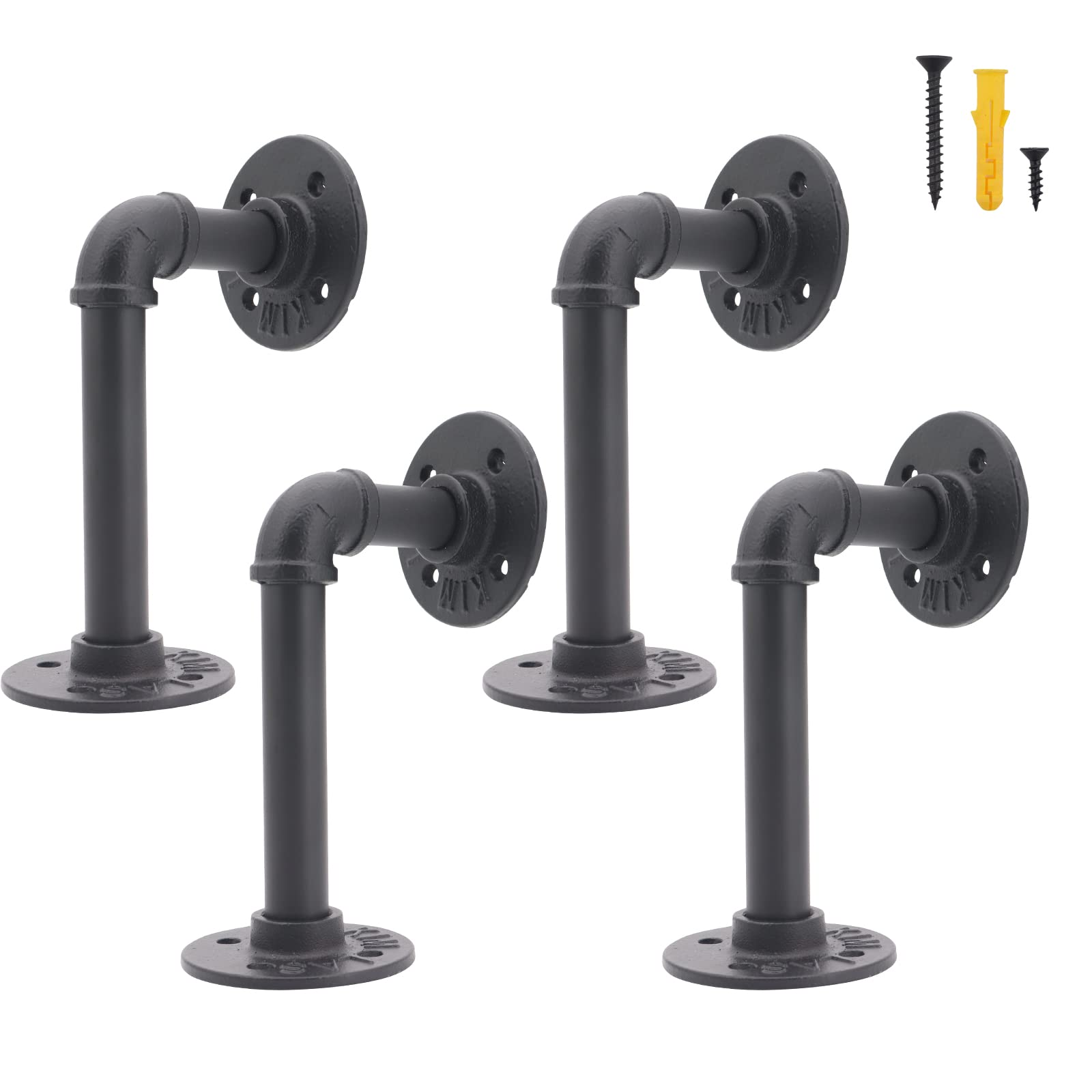 Heavy Duty Wall Brackets, 4 Pcs L Shape Floating Shelf Brackets, Industrial Pipe Metal Cast Iron Corner Shelves, Black