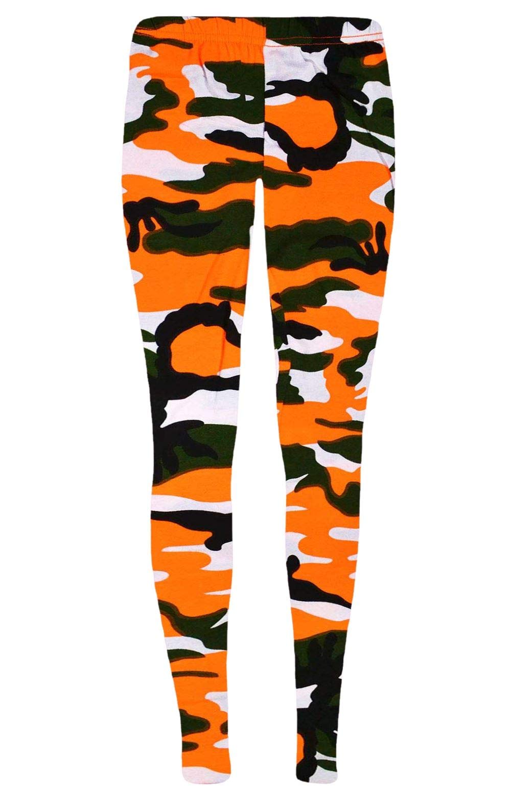 Janisramone Girls Army Neon Orange Kids New Army Camouflage Printed Full Length Stretchy Leggings Dance Pants 7-13Years