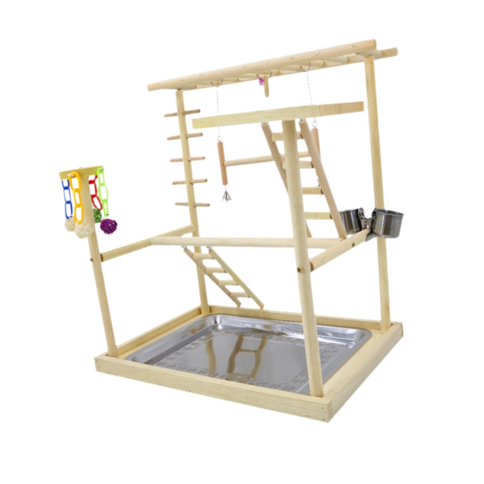 Bothyi Bird Playground Bird Play Stand Portable Sturdy Multifunctional Wooden Parrot Perch Playstand Bird Play Gym Playpen for Macaw