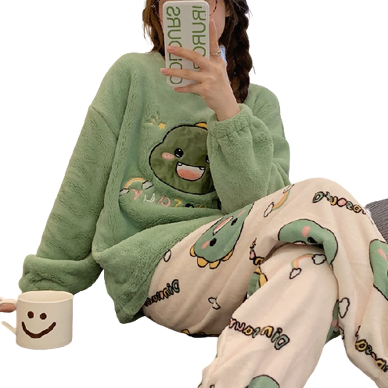 Winter Flanell Damen Pyjama Set, Langarm Oberteil, Elastische Taille, Hose, Anzug, Dicke, Warme, Weiche Nachtwäsche