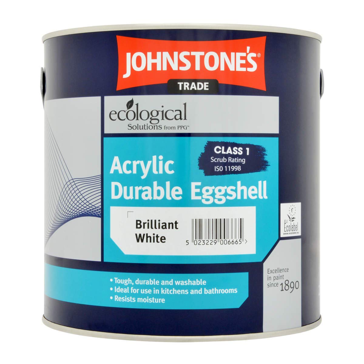 Johnstone's Brilliant White 2.5L 2.5Ltr - Trade Acrylic Eggshell Brilliant White