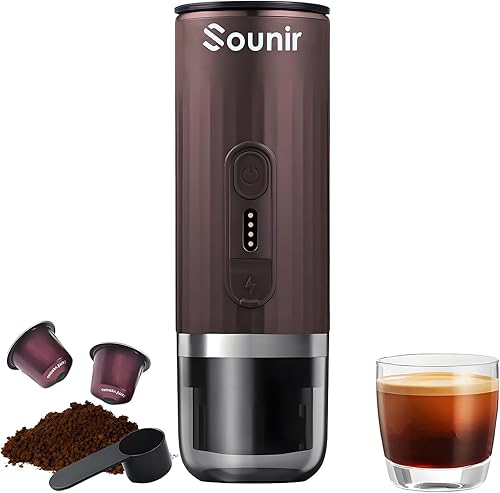 Portable Espresso Machine & Coffee Maker for Camping, Travel, Office - Self-Heating, USB-C Charger, Compatible NS Capsule & Ground Coffee (Coffee