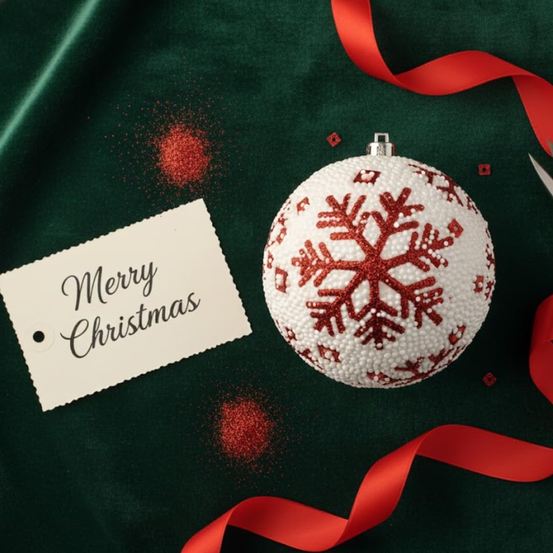 Wanna Party Christmas Glitter White Hanging Ball Ornaments Pack of 6 | Red Snowflake Xmas Tree Decoration Balls for Holiday Home, Party & Festive Celebration Decor 4