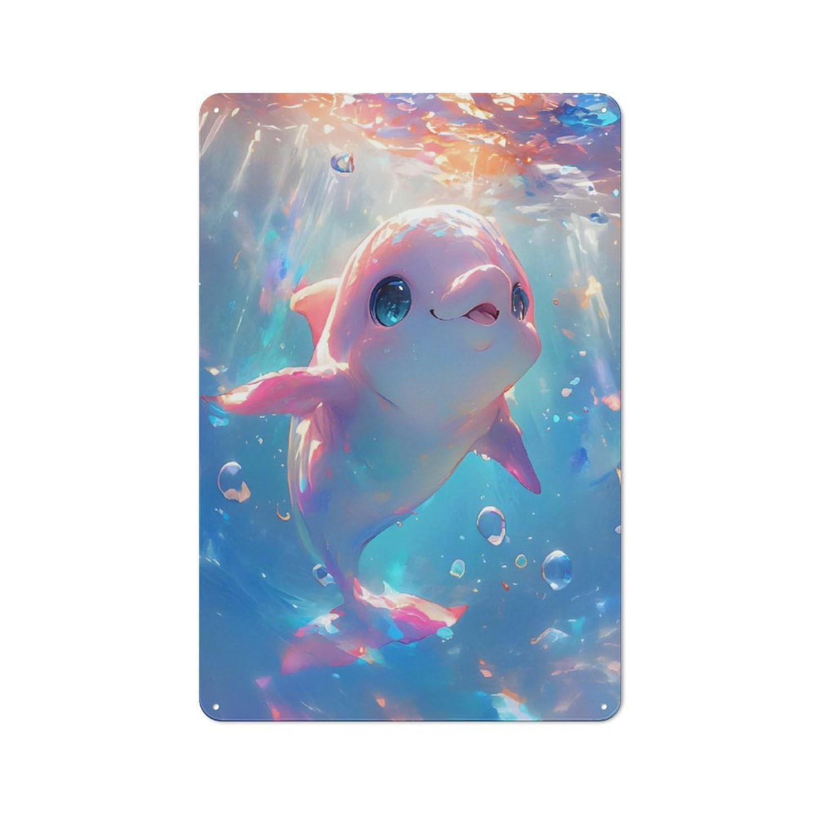 Friendly Cute Pink Dolphin Underwater Cafe Metal Sign 30x20cm, Cafe Wall Decor for Tea Room, Shop Wall Or Breakfast Area