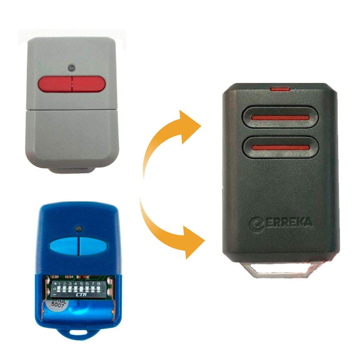 Pack 3 Mando de Garaje Original Erreka Kuma Luna, 2 Canales Botones, 433mhz, Compatible Erreka Reson.