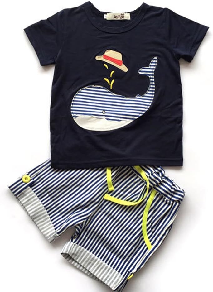 Evelin LEE Baby Boy Short Sleeve T-Shirts and Stripe Shorts 2pcs Set Clothes