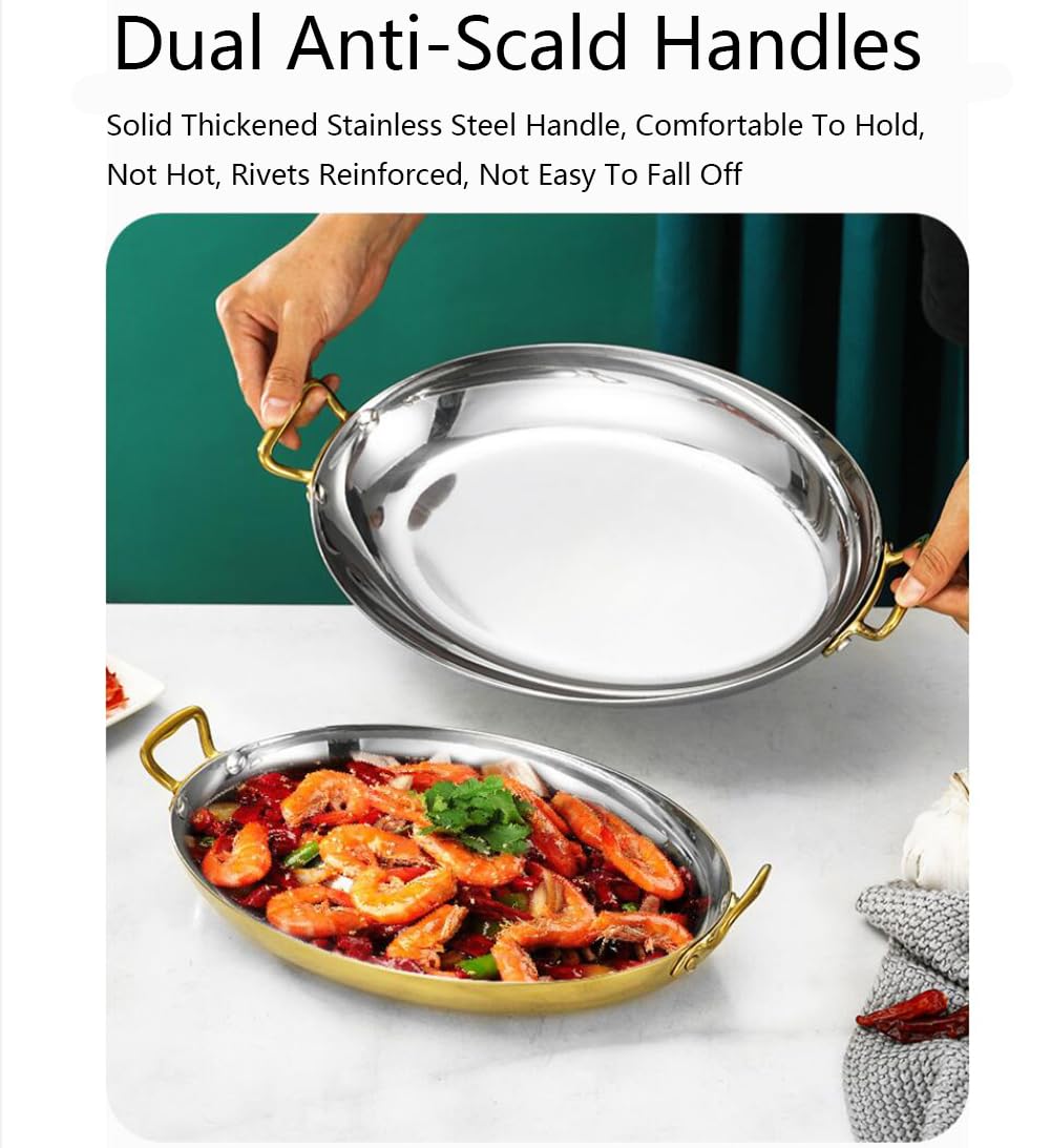 4 Tamaños Oval Paellera, Acero Inoxidable Paellera Española Sin Palo Paellera Paella Batería De Cocina Con Doble Asa Para Hogares O Restaurantes, 40cm, Gold