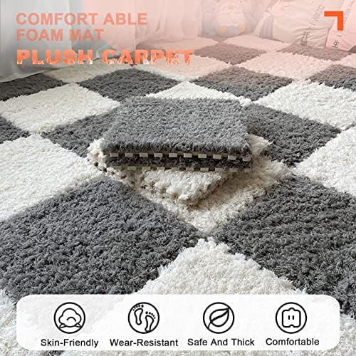 50-Piece Interlocking Foam Floor Tiles, Soft Patchwork Carpet for Kids' Playroom, 12x12 Inch Rug Set, Purple & Gray Climbing Mat, Safe Play Area Decor