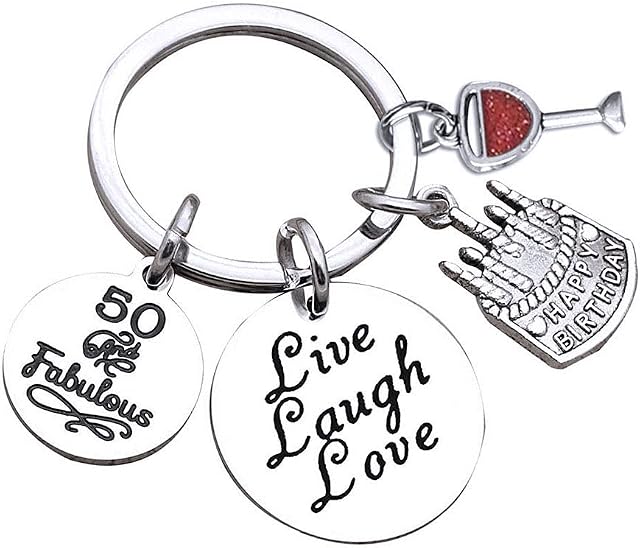 kuou 50th 60th Birthday Keyring, 50th 60th Birthday Gifts Keyring Birthday Present Keychain Gifts for Mum Dad Women Men Wedding Anniversary or Birthday Gift