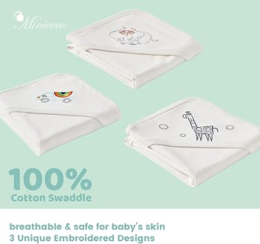 100% Cotton Baby Blankets - Ultra Soft Breathable Cartoon Print Multi-Scenario Usage Blankets, 3pcs 31x31 Inches for Boys Girls, Nursing, Diapering&Car Seat etc.