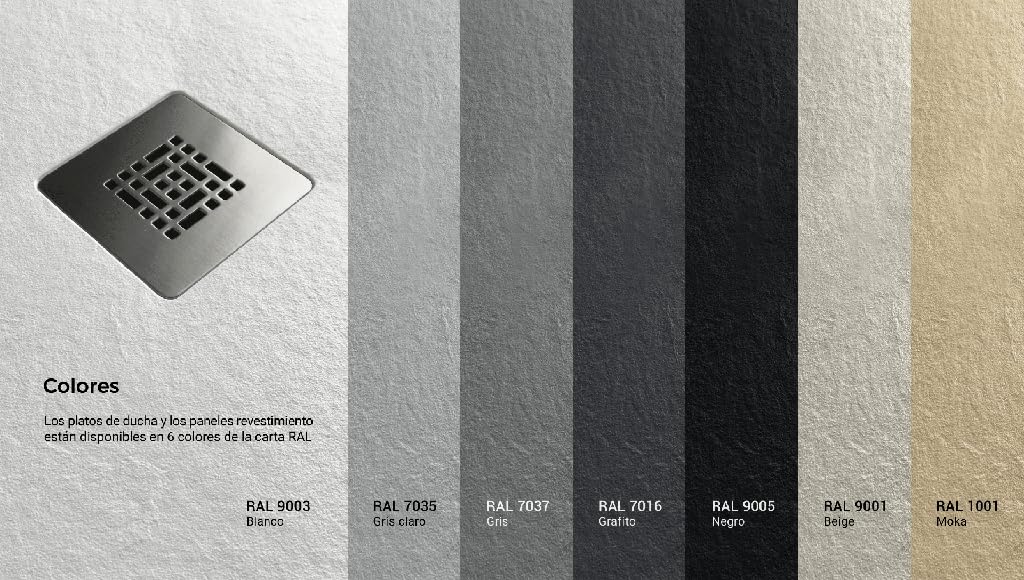 Plato de Ducha Resina Extraplano outletaseo – Todas las medidas disponibles - Antideslizante Textura Pizarra - Incluye Válvula desagüe+Rejilla (120x80, Blanco RAL 9003)