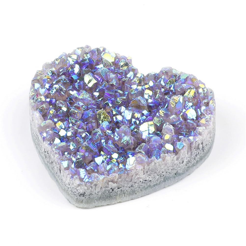 BJXKHFPIV Rainbow Heart Shape Amethyst Cluster,Titanium Coated Angel Aura Druzy, Quartz Rough Stone for Home Decoration,2pcs