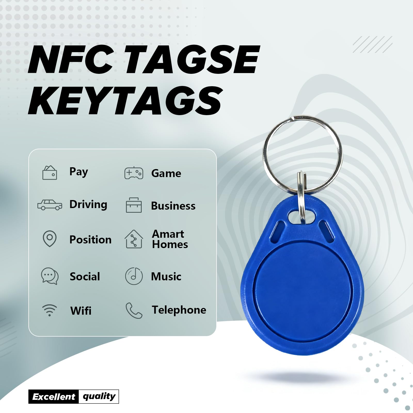 Desfire EV3 8K Tag NFC Fob RFID Tag 13,56 MHz pour contrôle d'accès (5 pièces)