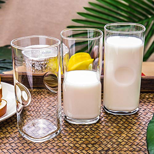 Image of FINSTER Crystal Cut Water /Milk Glasses Set of 2-300 ml Transparent Long Glass Highball Glasses | Juice Plaza Tumbler
