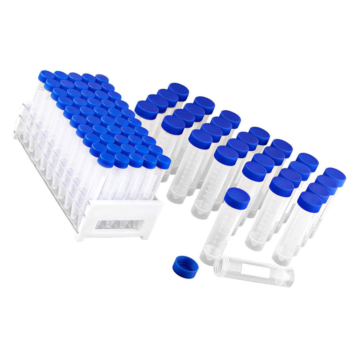Mobestech Laborröhrchen-set Mit Gestell – 80 Stück Reagenzgläser (15 Ml Und 50 Ml) Durchsichtiger Kunststoff Hitzebeständig Perfekt Für Schule Handwerk Forschung
