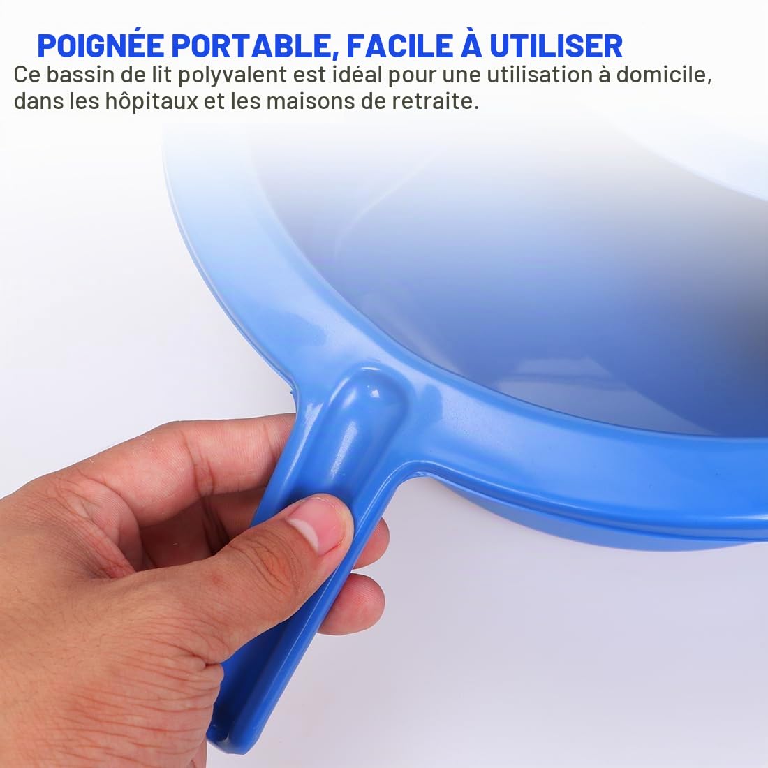 Bassin de lit avec couvercle - En plastique - Pour patients - Pot de nuit - Urinoir - Pour hommes, femmes, personnes âgées - Bleu