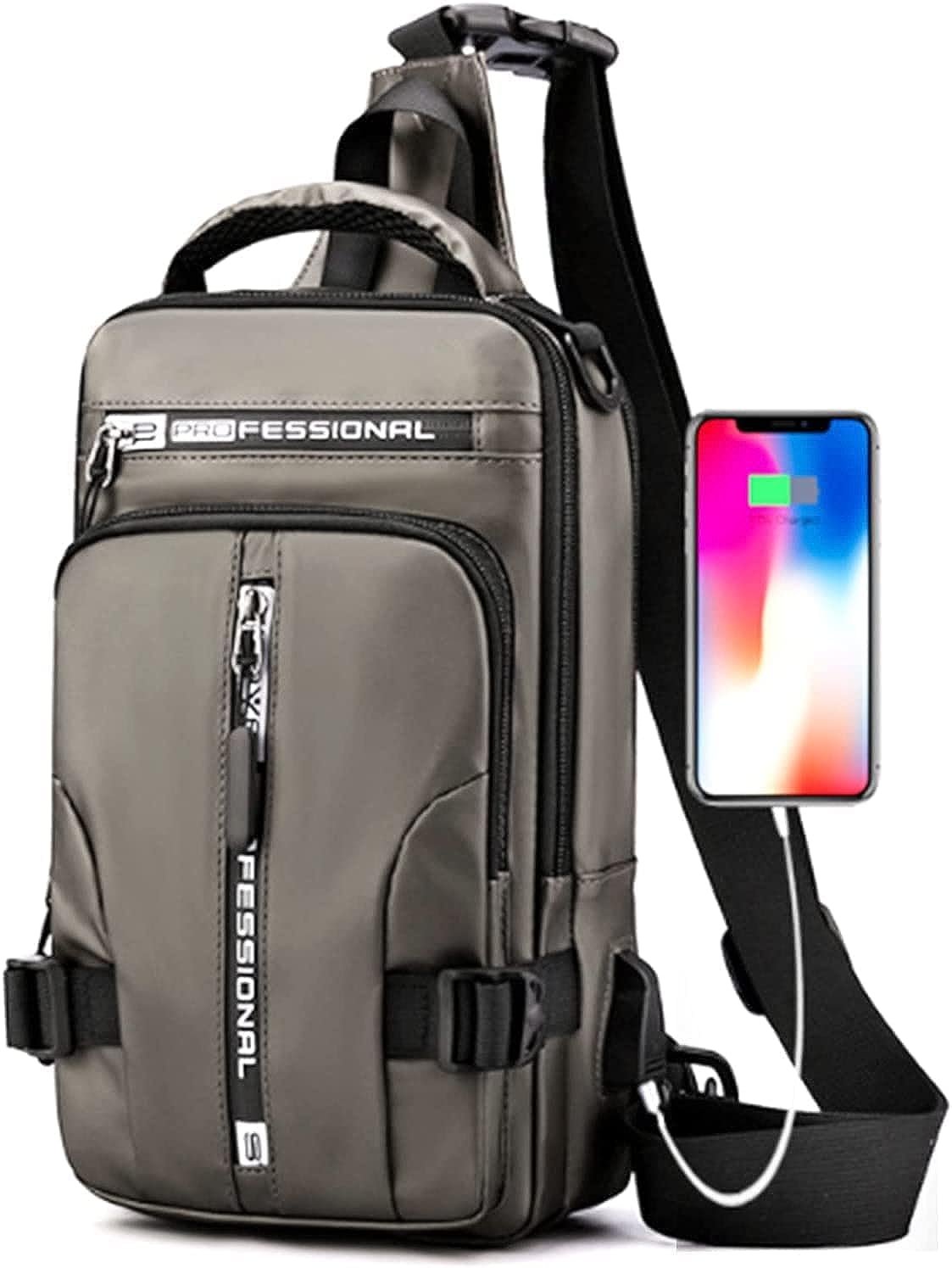 FRENYEAR Men's Women's Sling Bag | Water Resistant Cross Body Chest Bag | Outdoor Cycling Chest Shoulder Unbalance Gym Fashion Bags with Earphone Port-picture-31