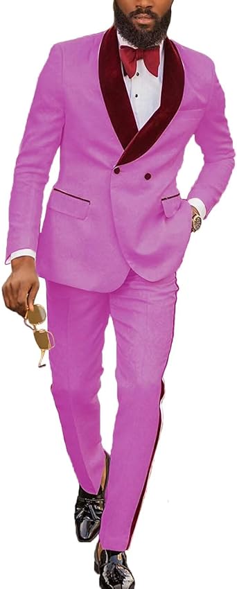 Mens Floral Jacquard Dress Suit 2 Piece Velvet Shawl Lapel Double Breasted Party Tuxedo for Men Wedding
