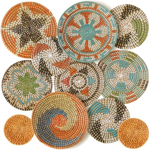 Tatuo 11 Pcs Boho Wall Basket Decor Decorative Bulrush Woven