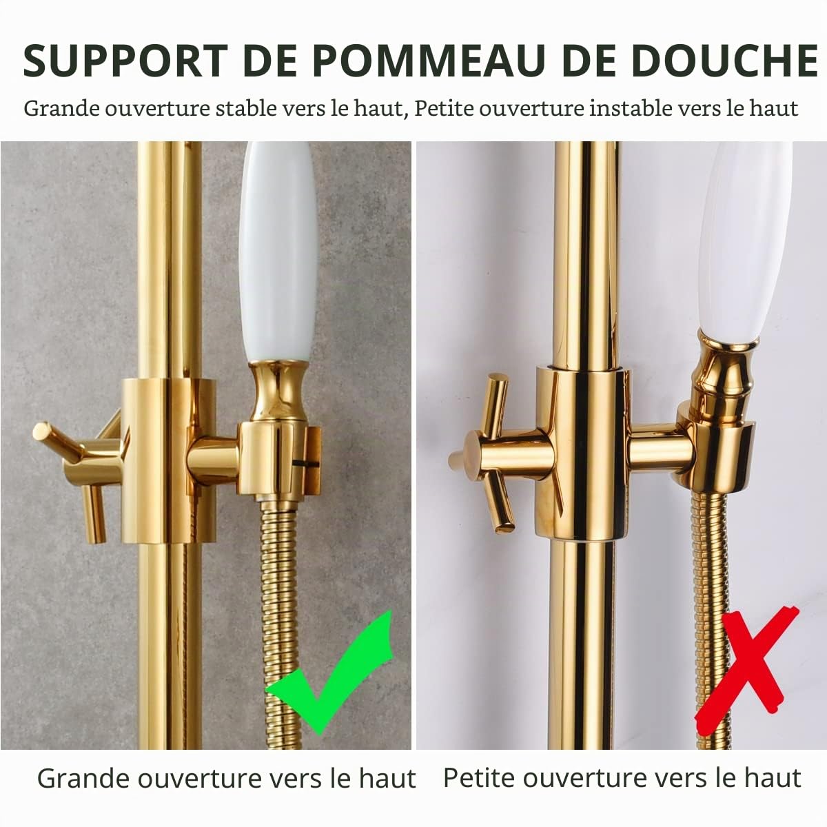 CIENCIA BJ4022 Barre de douche murale en laiton titane doré 66 cm